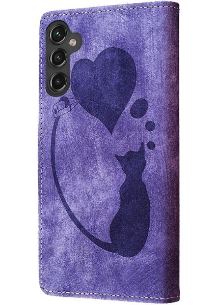 Samsung Galaxy A14 Için Kılıf 4g/5g Kabartmalı Sevimli Kedi Kart Cep Flip (Yurt Dışından)