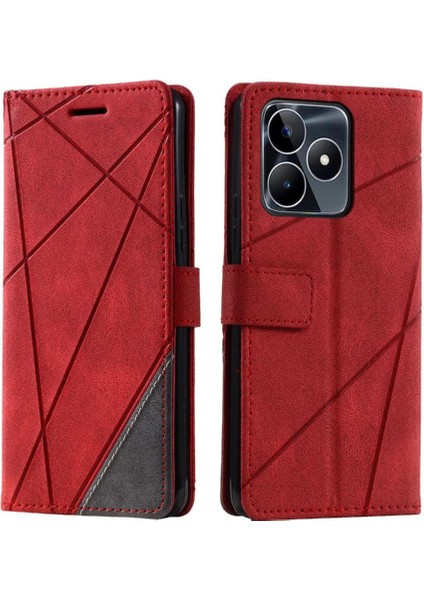 Realme C53 Darbeye Dayanıklı Manyetik Pu Deri Cüzdan Flip Folio Kart Için Kılıf (Yurt Dışından)