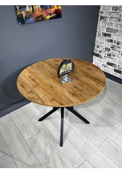 Sedef Yuvarlak Mutfak Masası Yemek Masası Balkon Masası Metal Siyah Ayak 100 cm