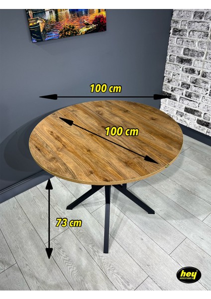 Sedef Yuvarlak Mutfak Masası Yemek Masası Balkon Masası Metal Siyah Ayak 100 cm fırsatları