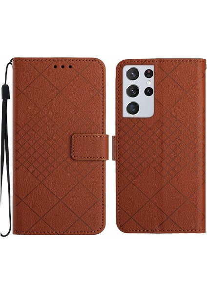 El Kayışı Manyetik Kapak Pu ile Samsung Galaxy S21 Ultra Için Flip Case (Yurt Dışından)