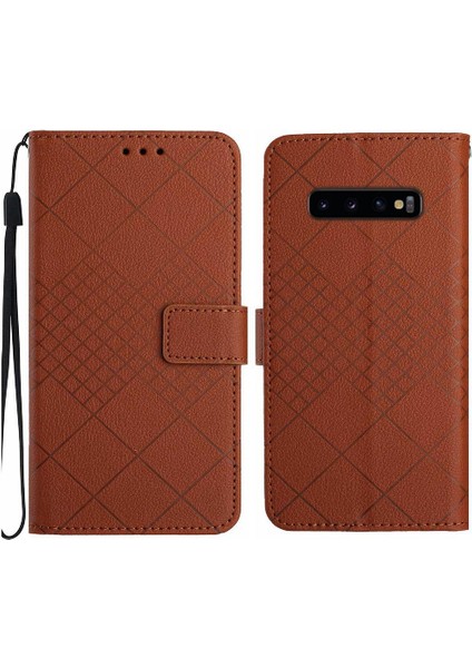 Samsung Galaxy S10 Artı Elmas El Kayışı Pu ile Kabartmalı Flip Case (Yurt Dışından)
