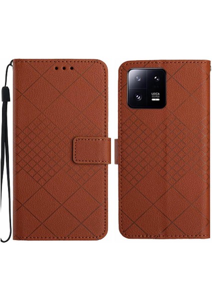 Xiaomi 13 Pro Için Flip Case Manyetik Kapak Elmas El Pu ile Kabartmalı (Yurt Dışından)