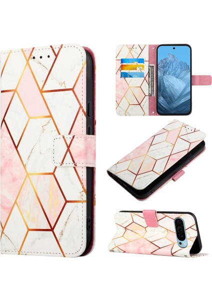 Google Piksel 9 Mermer Desen Kickstand Cüzdan Pu Deri Için Kılıf (Yurt Dışından)
