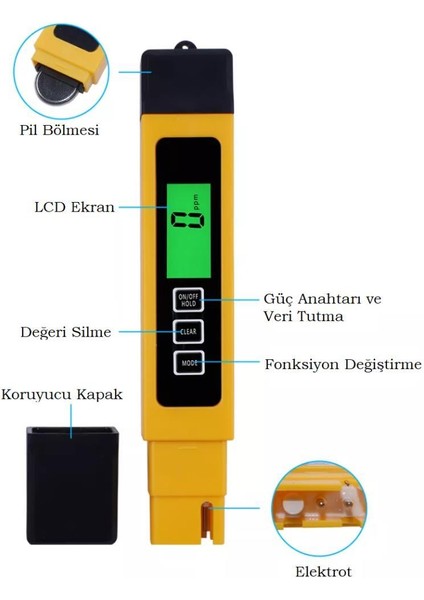 Tds Sıcaklık Iletkenlik Metre 3 In 1 Ölçüm LED Işıklı Su Sıvı Analiz Cihazı