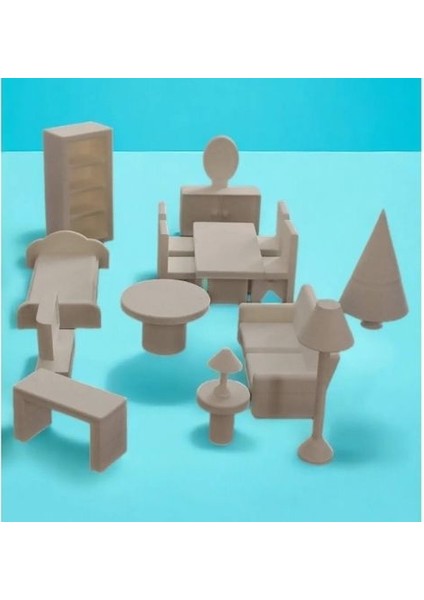 Oyuncak Ev- Maket Için 16 Parça Mobilya Seti (Beyaz) fiyatları