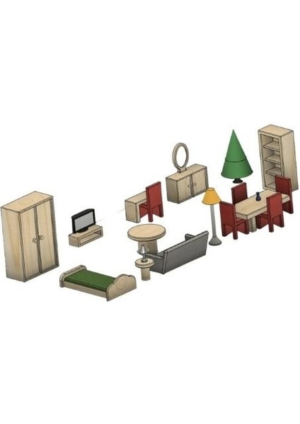Oyuncak Ev- Maket Için 16 Parça Mobilya Seti (Beyaz) modelleri