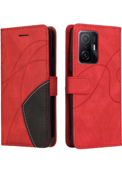 Xiaomi 11T/11T Pro Pu Deri Flip Folio Kılıf Kickstand Iki Renkli (Yurt Dışından)