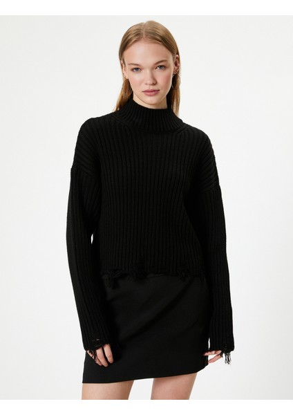 Boğazlı Kazak Uzun Kollu Kaşkorse Yıpratma Detaylı modelleri