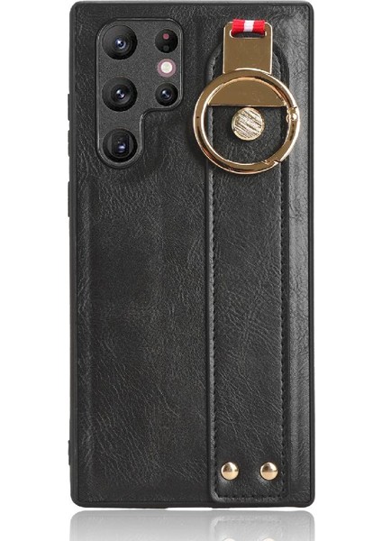 Samsung Galaxy S22 Ultra Bilek Kayışı Premium Pu Deri Kılıf (Yurt Dışından)