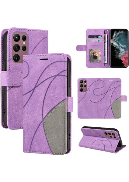 Samsung Galaxy S22 Ultra Kart Yuvası Standı Iki Renkli Pu Flip (Yurt Dışından)