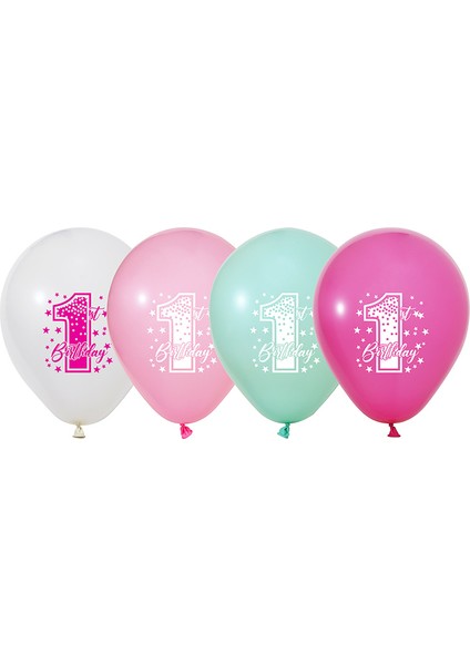 1 Yaş Fırst Bırthday Stars Gırl Baskılı Balon 10'lu