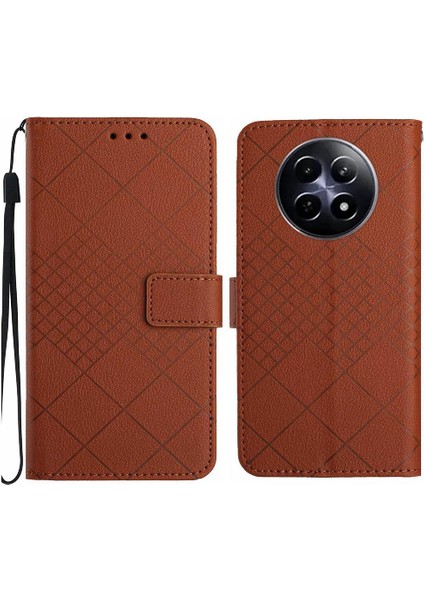 El Kayışı Elmas Kabartmalı Realme 12 5g Manyetik Kapak Için Flip Case (Yurt Dışından)