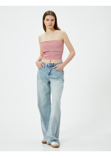 Straplez Üst Kat Detaylı Ribanalı Slim Fit