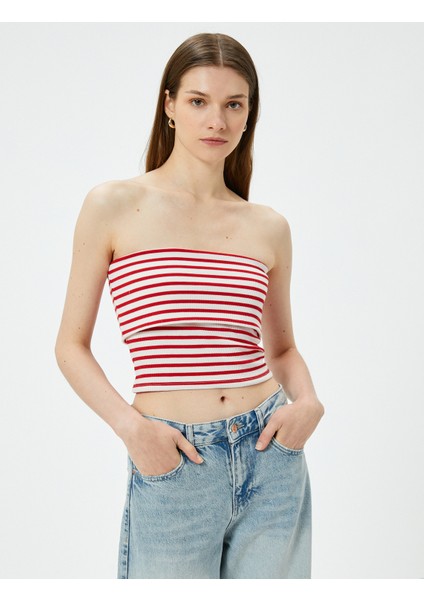 Straplez Üst Kat Detaylı Ribanalı Slim Fit