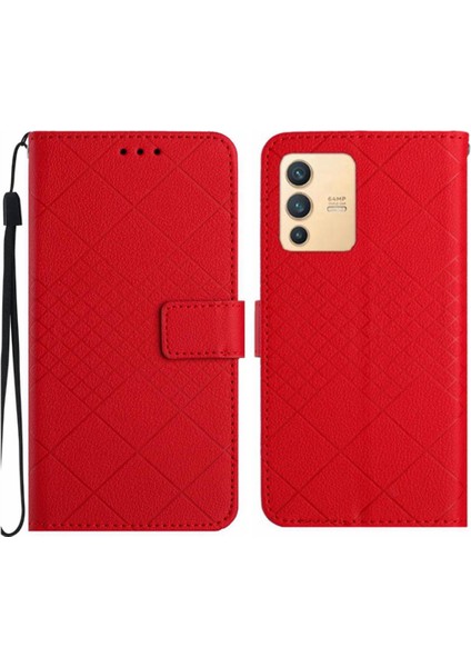Vivo V23 5g Için Flip Case El Kayışı Kart Yuvası Standı Elmas Kabartmalı (Yurt Dışından)
