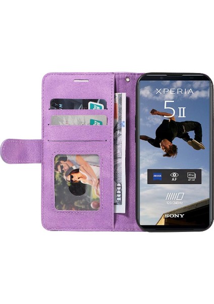 SZY Market Sony Xperia 5ii Kickstand Koruyucu Iki Renkli Dikiş Pu Flip Için Kılıf (Yurt Dışından)