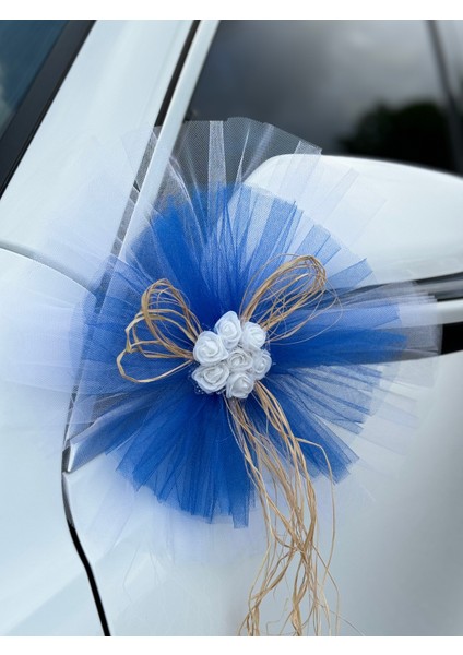 5 Adet Beyaz Mavi Kristal Tül Beyaz Latex Gül Doğal Rafya Detaylı Düğün Nikah Kına Sünnet Konvoy Süsü fırsatları