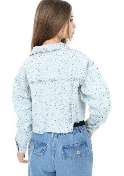 Kız Çocuk Parlak Taşlı Oversize Crop Kot Ceket fırsatları