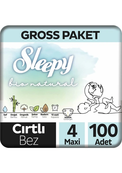 Bio Natural Gross Paket Bebek Bezi 4 Numara Maxi 100 Adet