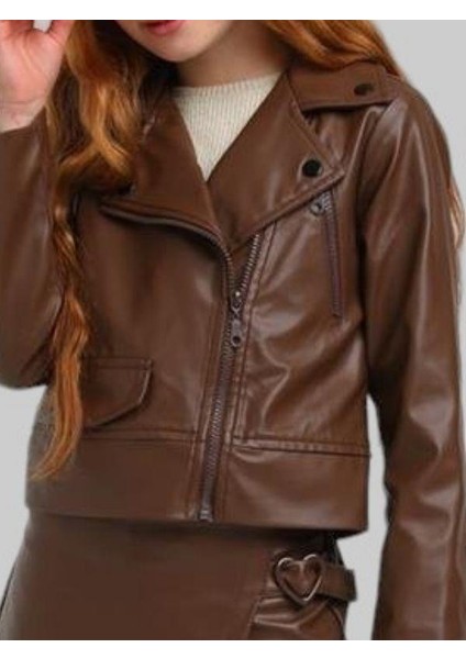 Kız Çocuk Fermuar Detaylı Deri Ceket fırsatları