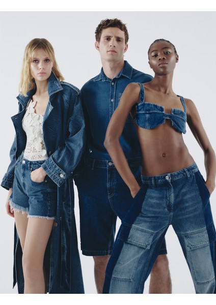 Geniş Paça Kargo Kot Pantolon Yüksek Bel Cepli Çift Renkli - Bianca Wide Leg Jeans fiyatları