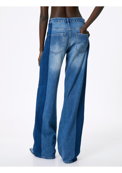 Geniş Paça Kargo Kot Pantolon Yüksek Bel Cepli Çift Renkli - Bianca Wide Leg Jeans indirimleri
