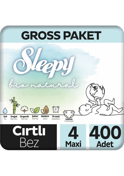 Bio Natural Gross Paket Bebek Bezi 4 Numara Maxi 400 Adet