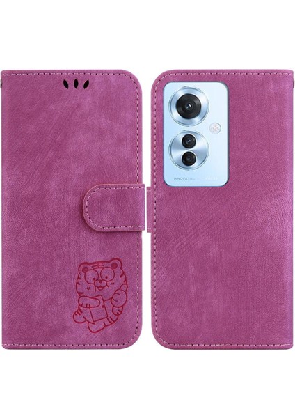 Oppo RENO11 F Için Kılıf Cüzdan Kılıf Flip Folio Kabartmalı Sevimli Kaplan Kartı (Yurt Dışından)