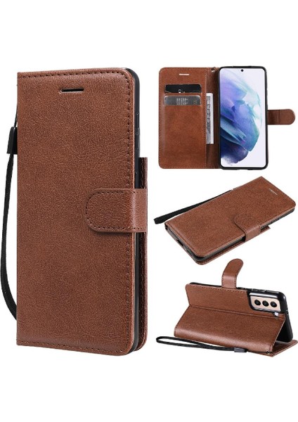 Samsung Galaxy S21 Yüksek Kaliteli Deri Klasik Düz Renk Için Flip Case (Yurt Dışından)
