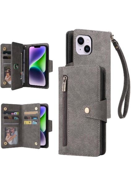 El Kayışı Manyetik Deri Kapak ile iphone 14 Artı Kart Tutucu (Yurt Dışından)