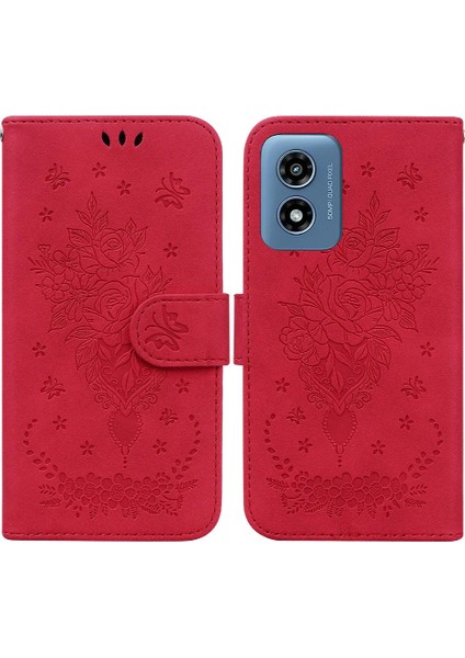 Motorola Moto G Oynamak Için Kılıf 4g 2024 Kickstand Cüzdan Kılıf Kabartma Gül Pu (Yurt Dışından)