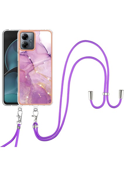 Motorola Moto G14 Tampon Mermer Crossbody Kordon Askısı Yumuşak (Yurt Dışından)