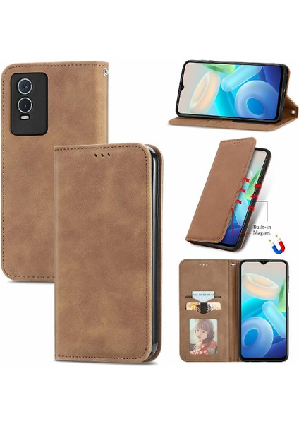 Vivo Y76S Için Kılıf Deri Kılıf Kordon Basit Iş Fermuar Cüzdan (Yurt Dışından)