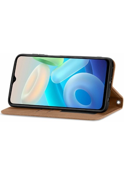 Vivo Y76S Için Kılıf Deri Kılıf Kordon Basit Iş Fermuar Cüzdan (Yurt Dışından)