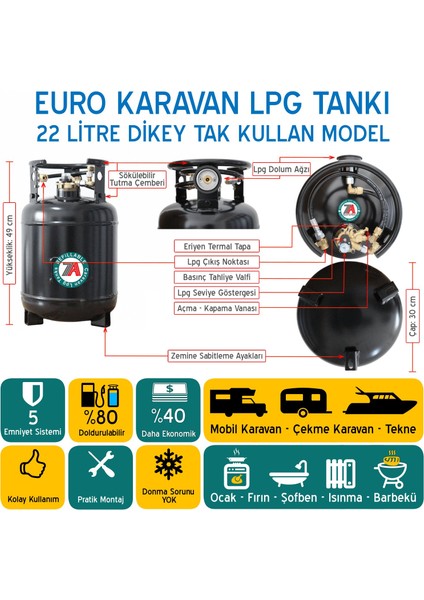 7A Mühendislik Euro Karavan Lpg Tankı 22 Litre Dikey