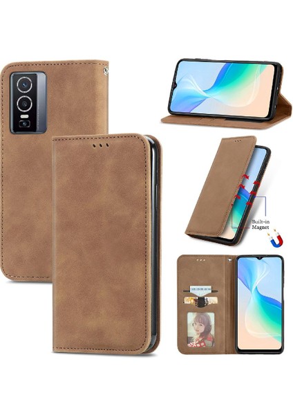 Vivo Y76 5g Fermuar Kordon Basit Iş Cüzdan Deri Kılıf (Yurt Dışından)