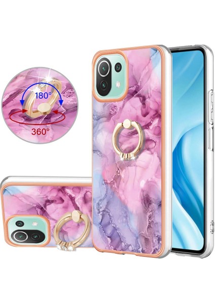 Xiaomi 11 Lite 5g Için Kılıf 360 &deg; Dönebilir Halka Mermer Darbeye Tpu (Yurt Dışından)