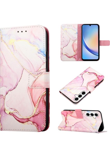 Samsung Galaxy A35 5g Pu Deri Mermer Desen Kickstand Cüzdan (Yurt Dışından)