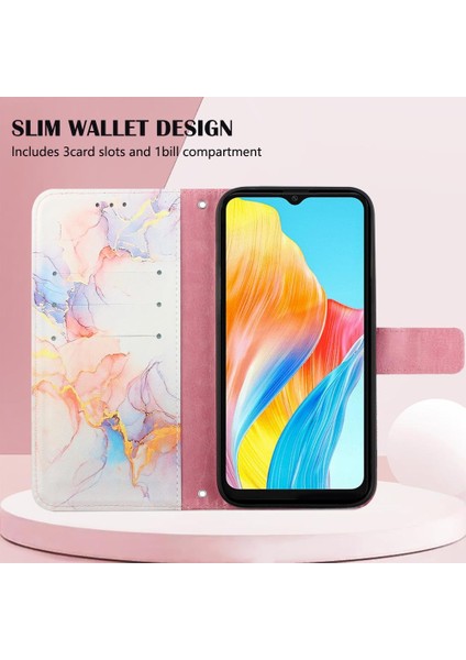 Oppo A38 4g Kickstand Mermer Desen Pu Deri Cüzdan Için Kılıf (Yurt Dışından) modelleri