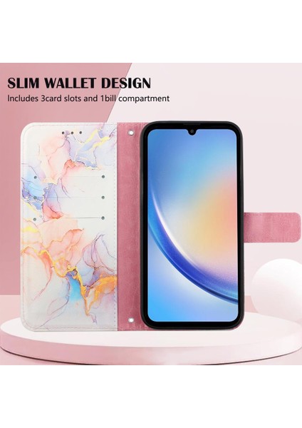 Samsung Galaxy A35 5g Pu Deri Mermer Desen Kickstand Cüzdan (Yurt Dışından)