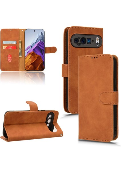 Kart Tutucu Kickstand Deri Folio Flip ile Google Pixel 9 Pro Için Kılıf (Yurt Dışından)