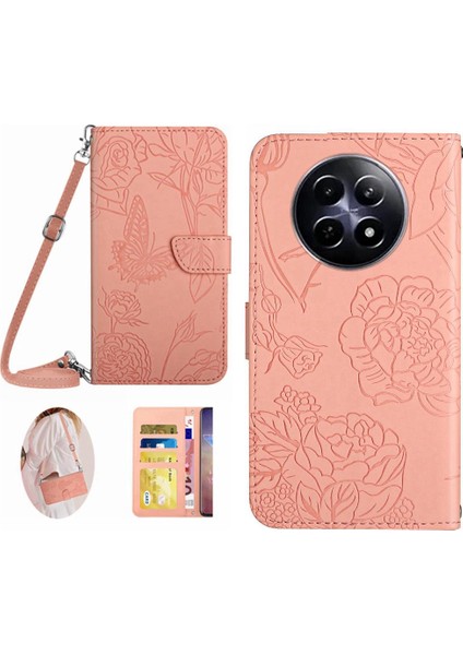 Realme 12 5g Yumuşak Pu Deri Kelebekler ve Çiçekler Deri ile Kılıf (Yurt Dışından)