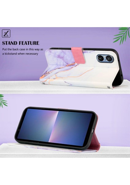 Sony Xperia 5 V Pu Deri Mermer Desen Cüzdan Kickstand Için Kılıf (Yurt Dışından)