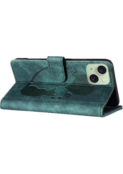 IPhone 15 Için Kılıf Artı Kart Cep Tutucu Kapak Kabartmalı Sevimli Kedi Durumda (Yurt Dışından)