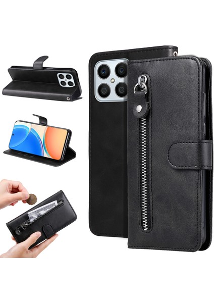 Ile Uyumlu Honor X8 5g/honor X6 Moda Fermuar Çevirme Deri Telefon Kılıfı Kart Tutuculu Manyetik Cüzdan Telefon Kılıfı (Yurt Dışından)