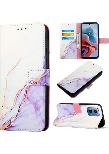 Motorola Moto G34 Kickstand Pu Deri Cüzdan Mermer Desen (Yurt Dışından)
