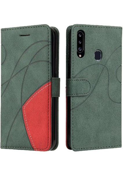 Samsung Galaxy A20S Kickstand Koruyucu Iki Renkli Dikiş Pu (Yurt Dışından)