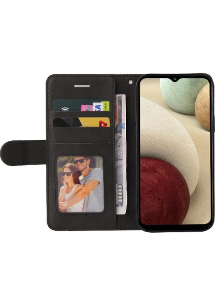 Kart Yuvası Standı Iki Renkli Dikiş Pu ile Samsung Galaxy A12 Için Kılıf (Yurt Dışından) modelleri