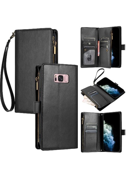 Samsung Galaxy S8 Için Kılıf Folio Kapak Pu Deri Cüzdan Fermuar Kart Yuvaları (Yurt Dışından)